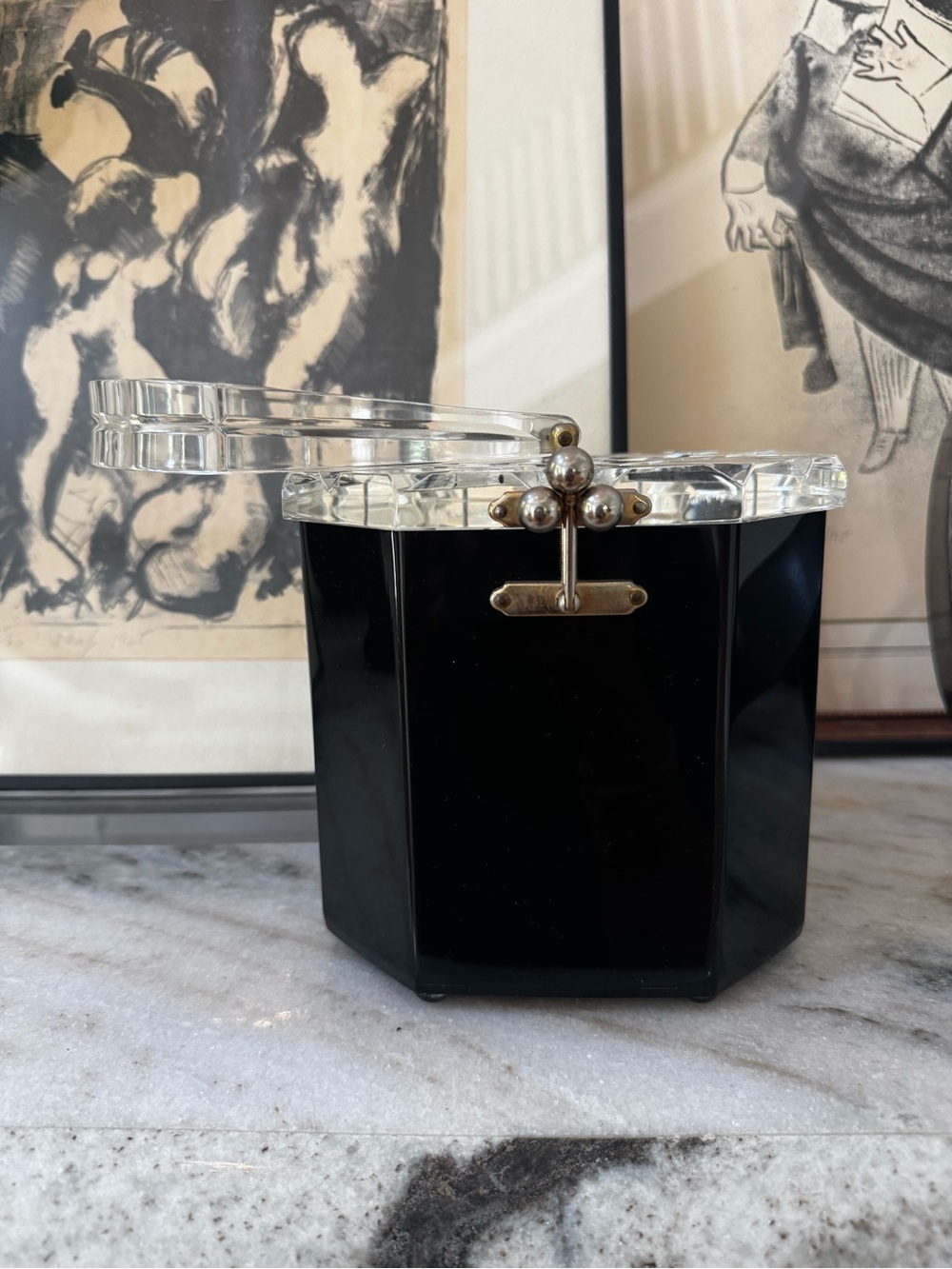 Vintage Florida Bags Miami Black Lucite Box Purse Clear Lucite Handle MCM